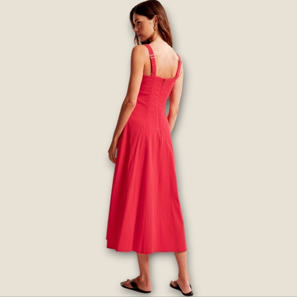 NWT ABERCROMBIE & FITCH Tik Tok Fave MILA Fit Flare Red Midi Dress XL TALL New - Picture 3 of 13